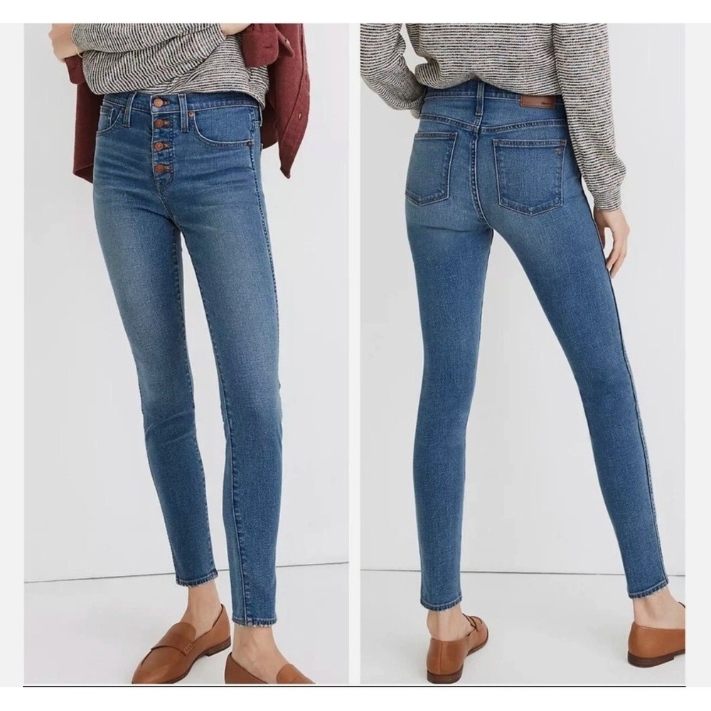 Madewell‎ High Rise Skinny Crop Jeans Button Fly Raw Hem Denim Size 28